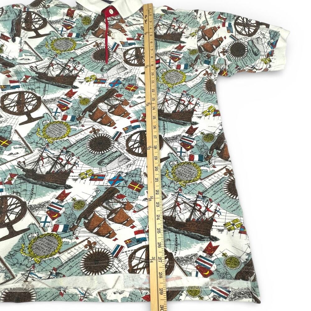 Vintage 90s Tommy Hilfiger Nautical Map AOP Polo Shirt Small S Sailboat - Picture 6 of 7
